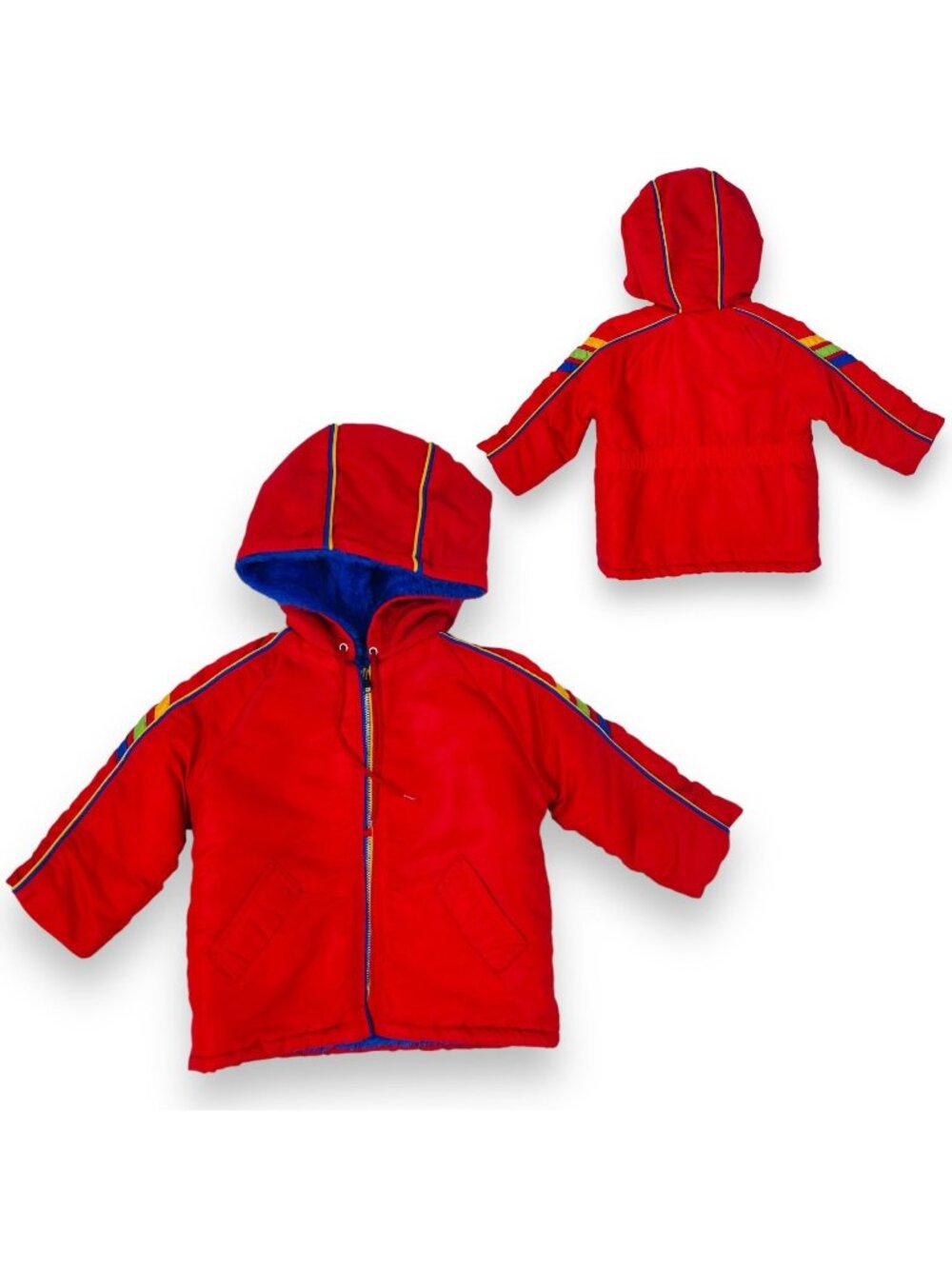 Vintage Toddler 70s - 80s Color Block Fuzzy Lined Hooded Winter Coat 2T / 3T